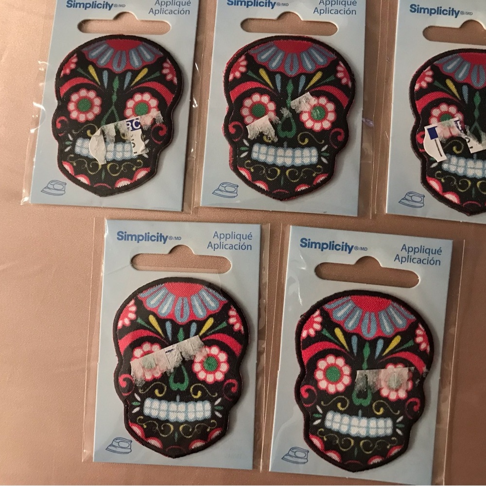 Simplicity Sugar Skull Iron-On Appliqués in Black jean hat patches lot 5